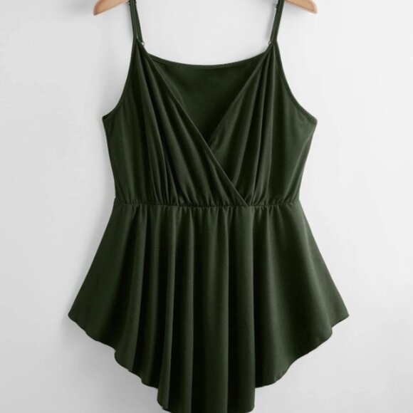 Shein Curve Unity Plus Surplice Front Dip Hem Cami Top Size 4XL 20 Dark Green - Picture 1 of 3